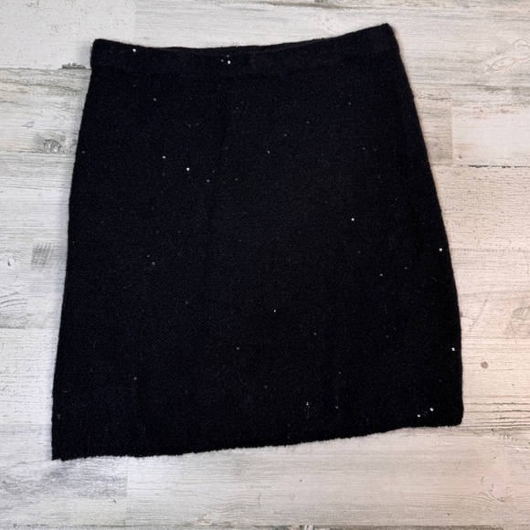 Garnet Hill Wool Blend Mini Skirt Sequins Black Medium - Picture 1 of 4